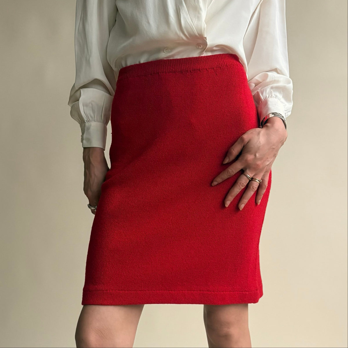 Red A-Line Knit Skirt - St. John by Marie Gray Style, Fits Small
