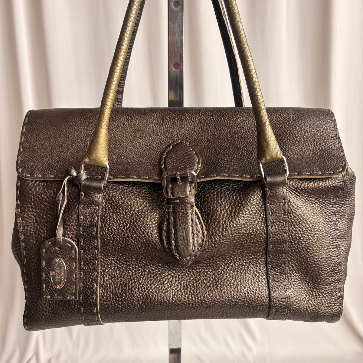 Fendi Selleria "Linda" Metallic Bronze/Pewter Leather Bag - 2006 Collection