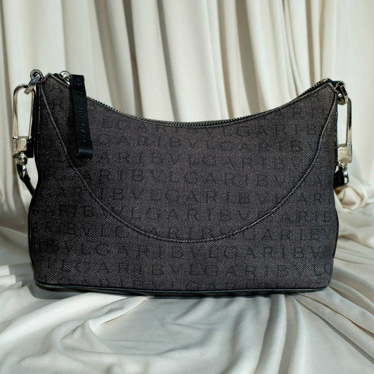 Bvlgari Monogram Canvas Pochette - Grey/Black Denim, Leather Trim
