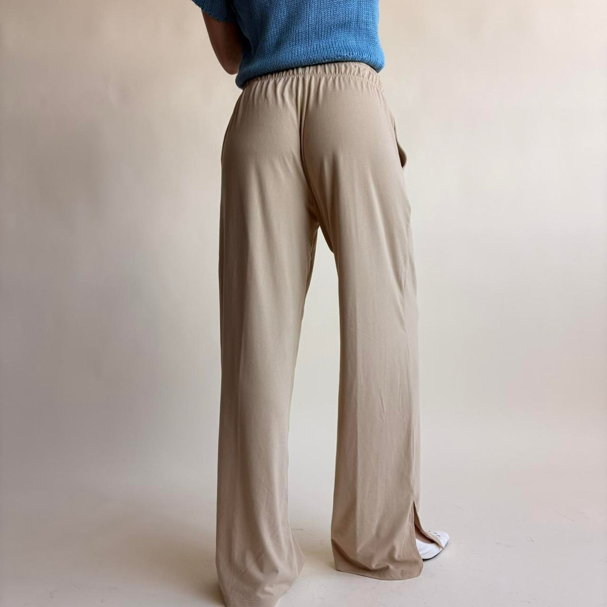 Tan Wide Leg Lounge Pants - Drawstring Waist, Ankle Slits, Size XS
