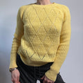 Yellow Pointelle Argyle Crewneck Sweater - Size Medium