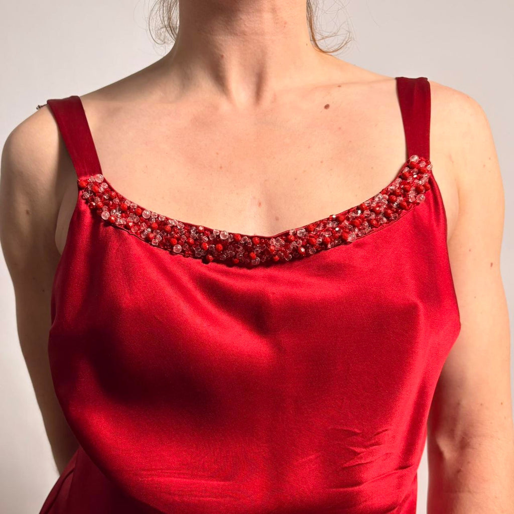 Vintage Kate Hill Red Beaded Silk Tank - Size 4
