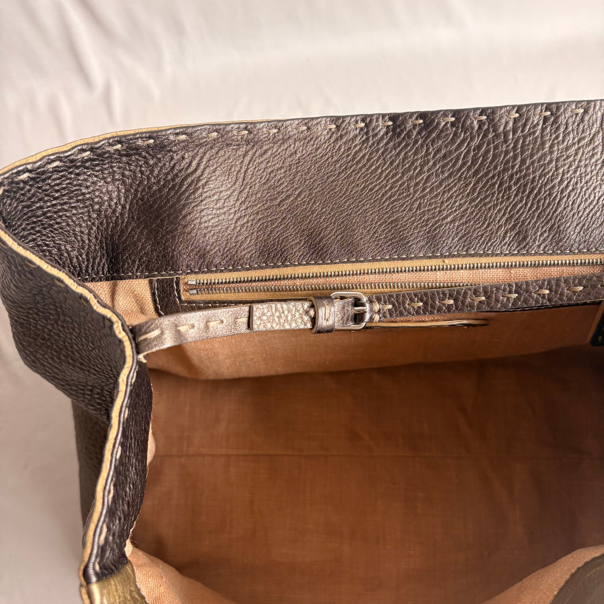 Fendi Selleria "Linda" Metallic Bronze/Pewter Leather Bag - 2006 Collection