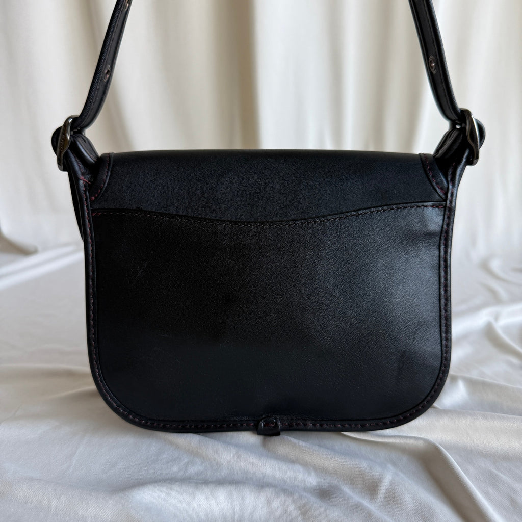 Vintage Coach Black Leather Saddle Bag - Red Contrast Stitching