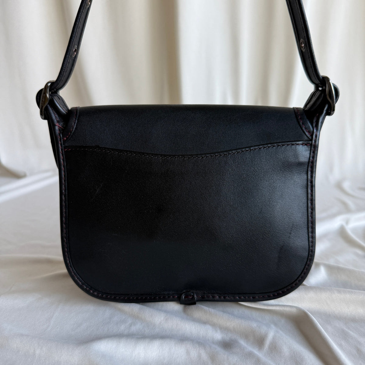 Vintage Coach Black Leather Saddle Bag - Red Contrast Stitching