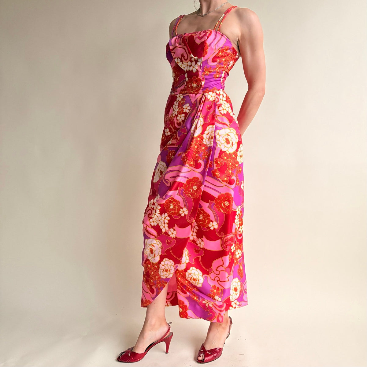 Vintage Paradise Hawaii Pink and Orange Formal Dress  (Fits 2)