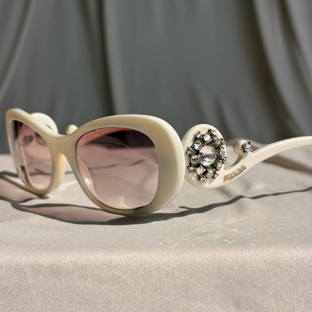 Prada Crystal Absolute Collection 33P Minimal Baroque Sunglasses - White, Crystal