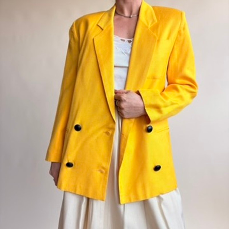 Collections by Michelle Stuart Yellow Blazer - Double-Breasted, 80s Vintage, Size 4