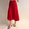 Cherry Red Drop Waist Pleated Midi Skirt - Elastic Waist, Size Small