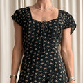 Mica Sweetheart Ruffle Dress - Puff Sleeves, A-Line, Fits Large, 90s Vintage