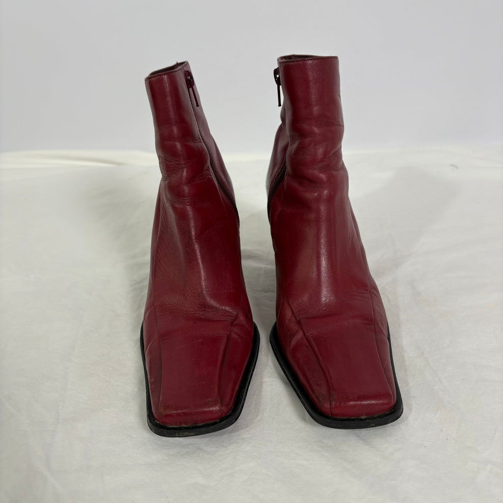 Vintage Parade Red Leather Ankle Boots - Size 7.5