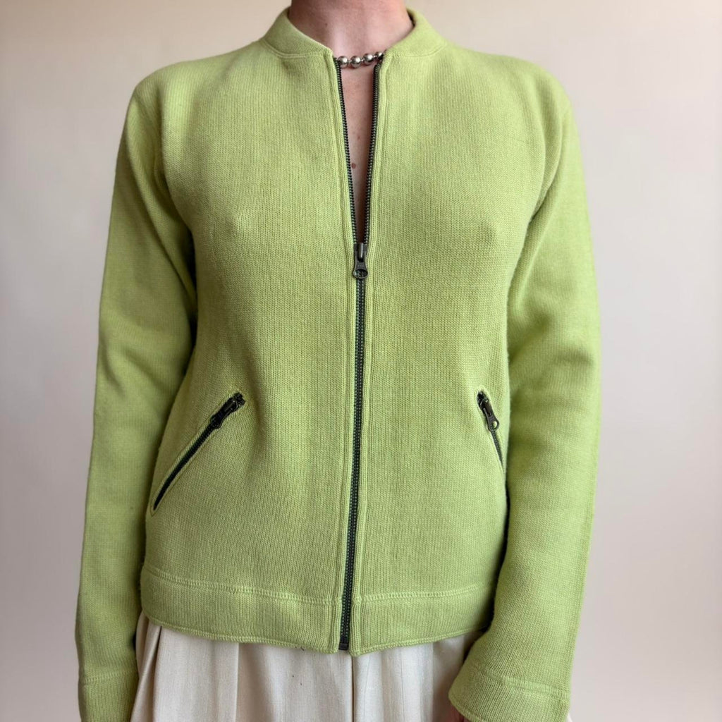 J.Crew Lime Green Lambswool & Cotton Zip Cardigan -Size Small