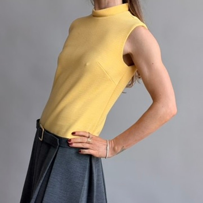 Vintage 60s Union-Made Mustard & Grey Drop Waist Wool Dress