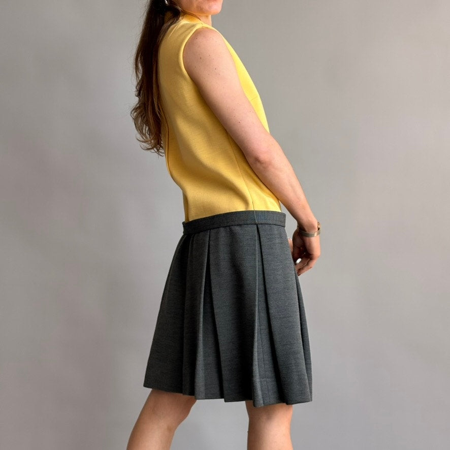 Vintage 60s Union-Made Mustard & Grey Drop Waist Wool Dress