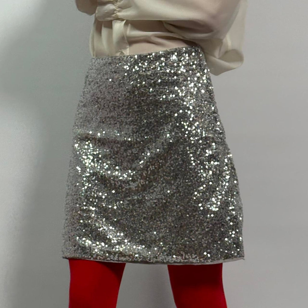 Silver Sequin Mini Skirt - Small