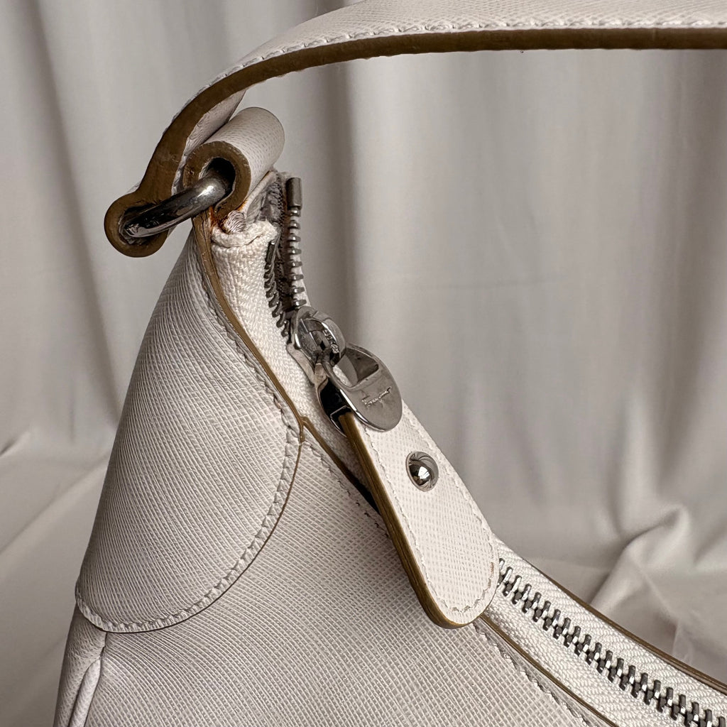 Ferragamo Gancini Romana Hobo Bag - White Saffiano Leather