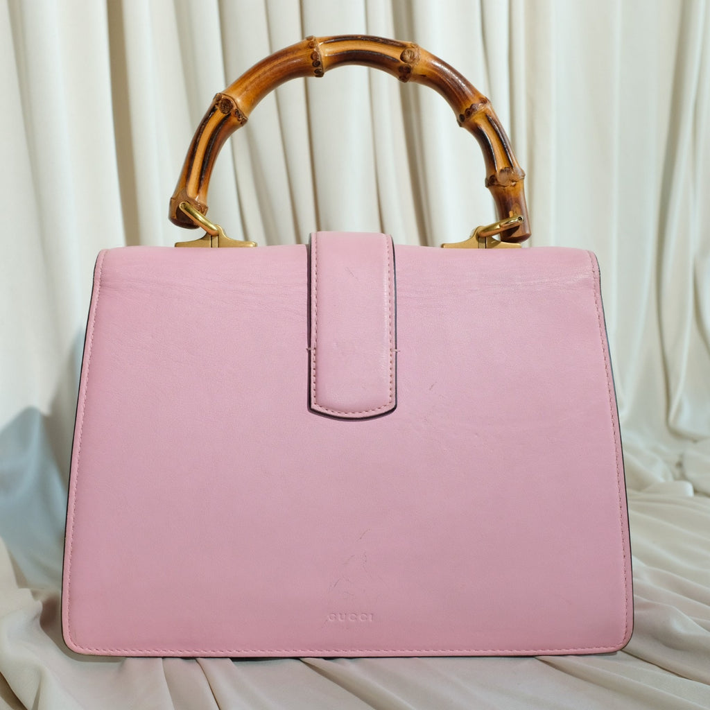 Gucci Dionysus Bamboo Medium Top Handle Bag Pink Leather Sylvie Web Strap