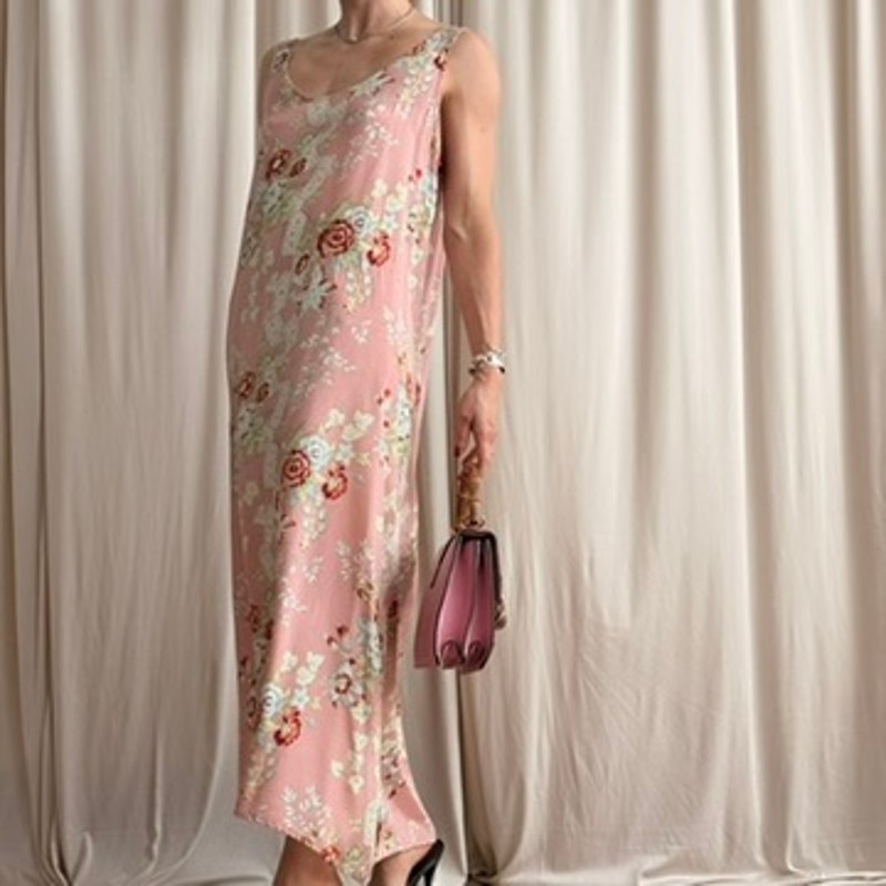 Gail Garner Slip Dress - Pink Floral, 90s - Size Large