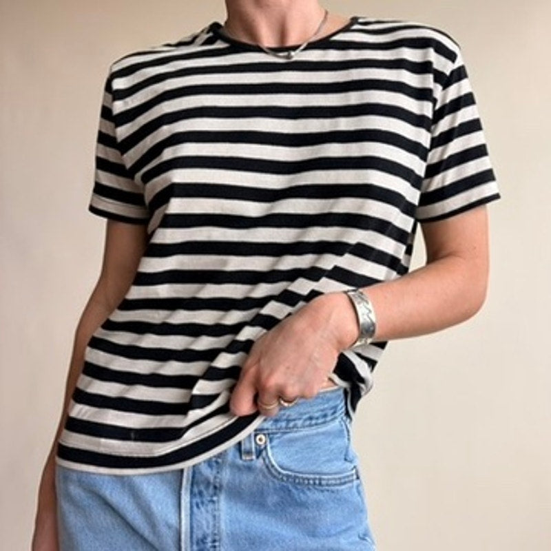Westport LTD. Striped T-Shirt - Black & Cream, Soft Cotton Blend, Size Medium