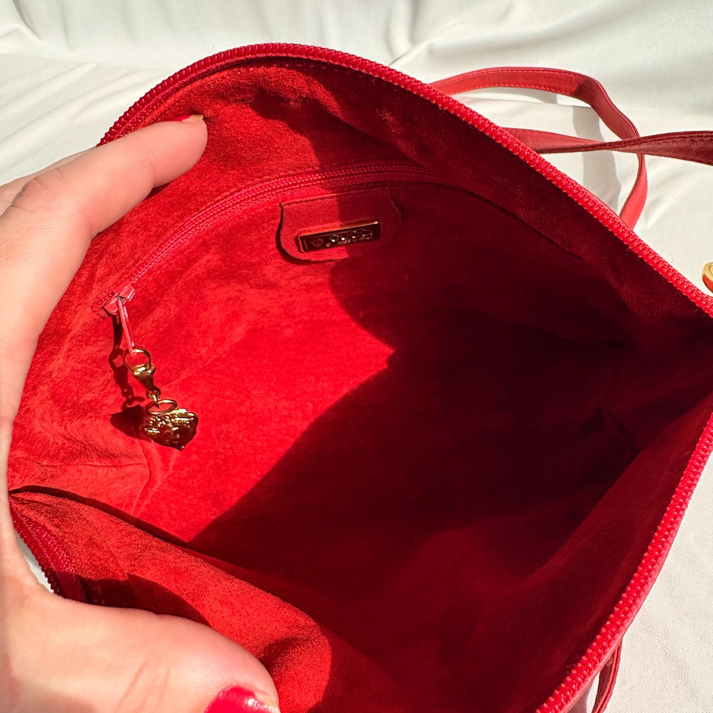 Vintage Gucci Red Suede Perforated Giant Logo Pouch Crossbody Bag