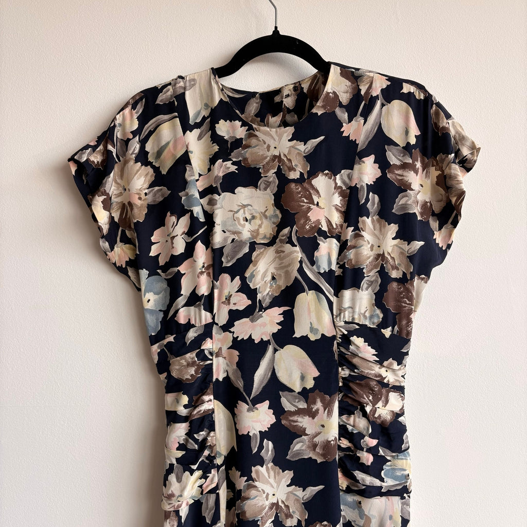 Debora Kuchme Navy Floral Ruched Maxi Dress - Size 4