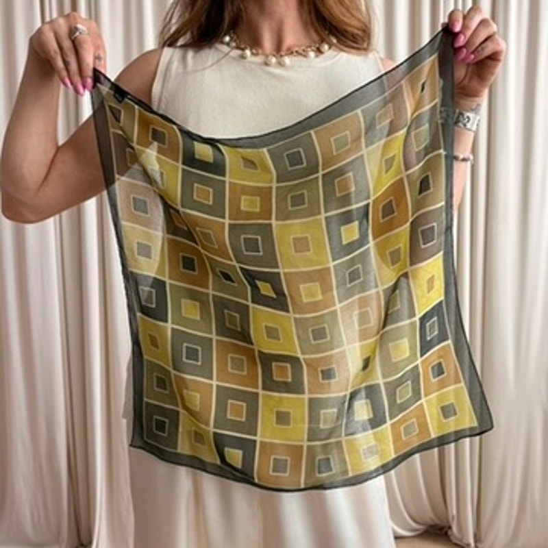 NY&Co Olive Green Geometric Scarf - 22"x22", Versatile Vintage