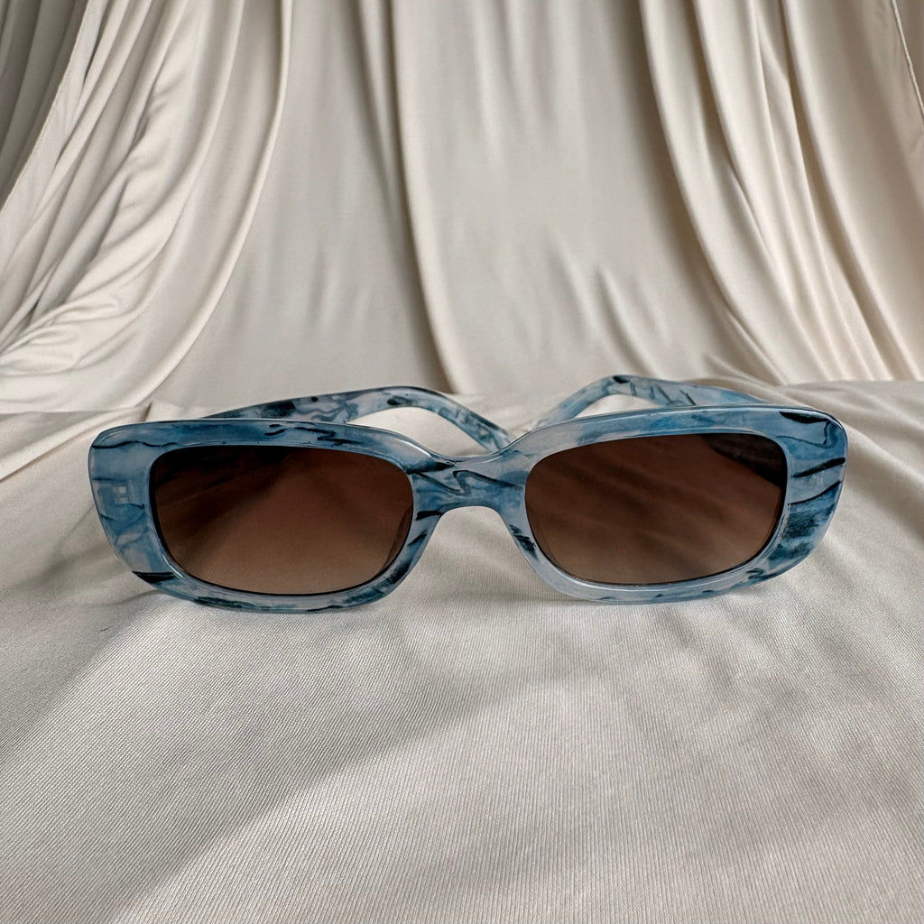 Blue Marbled Acetate Rectangular Sunglasses - Brown Lenses