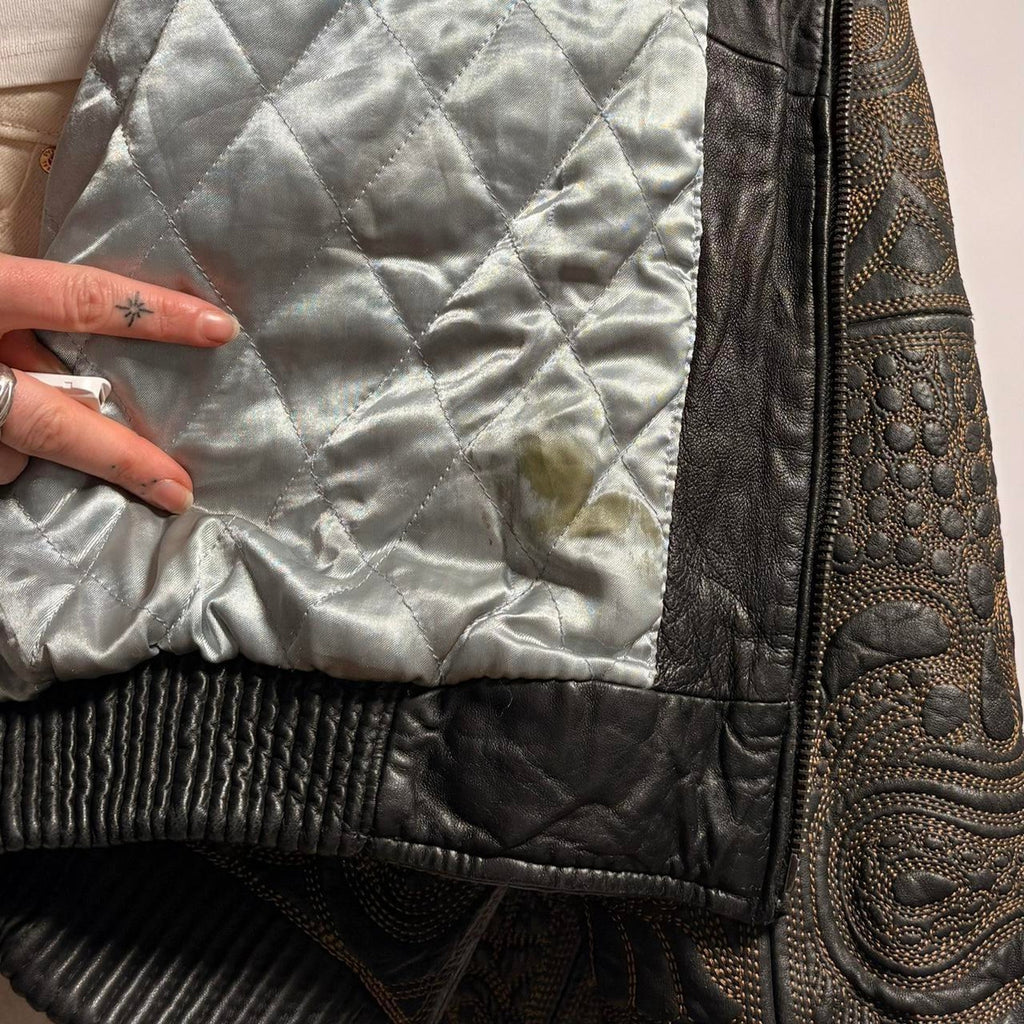 Signature Gold Embroidery Leather Bomber - Fits Men's XL