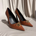 Versace Brown Leather Medusa Logo Pumps - Gold Hardware, EU 38 / US 7.5