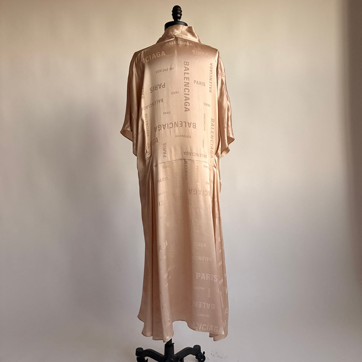 Vintage Balenciaga Champagne Beige Silk Jacquard Logo Midi Dress