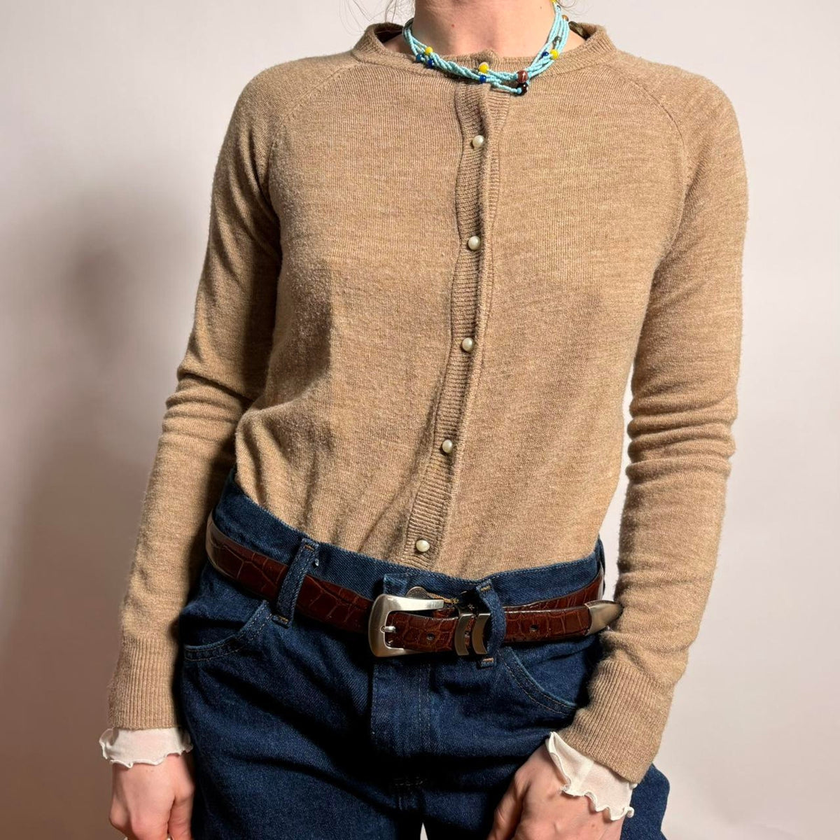 Caroline Taylor Tan Cardigan - Petite Size Small