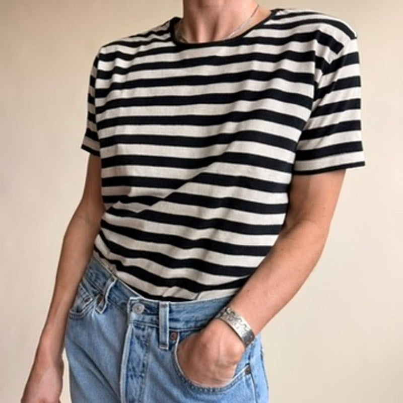 Westport LTD. Striped T-Shirt - Black & Cream, Soft Cotton Blend, Size Medium