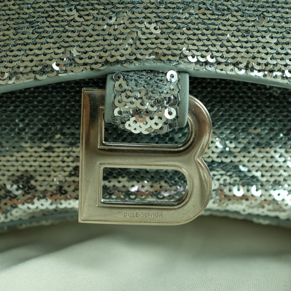 Balenciaga Hourglass Mini Sequin Bag - Silver, Calf Leather, NWT