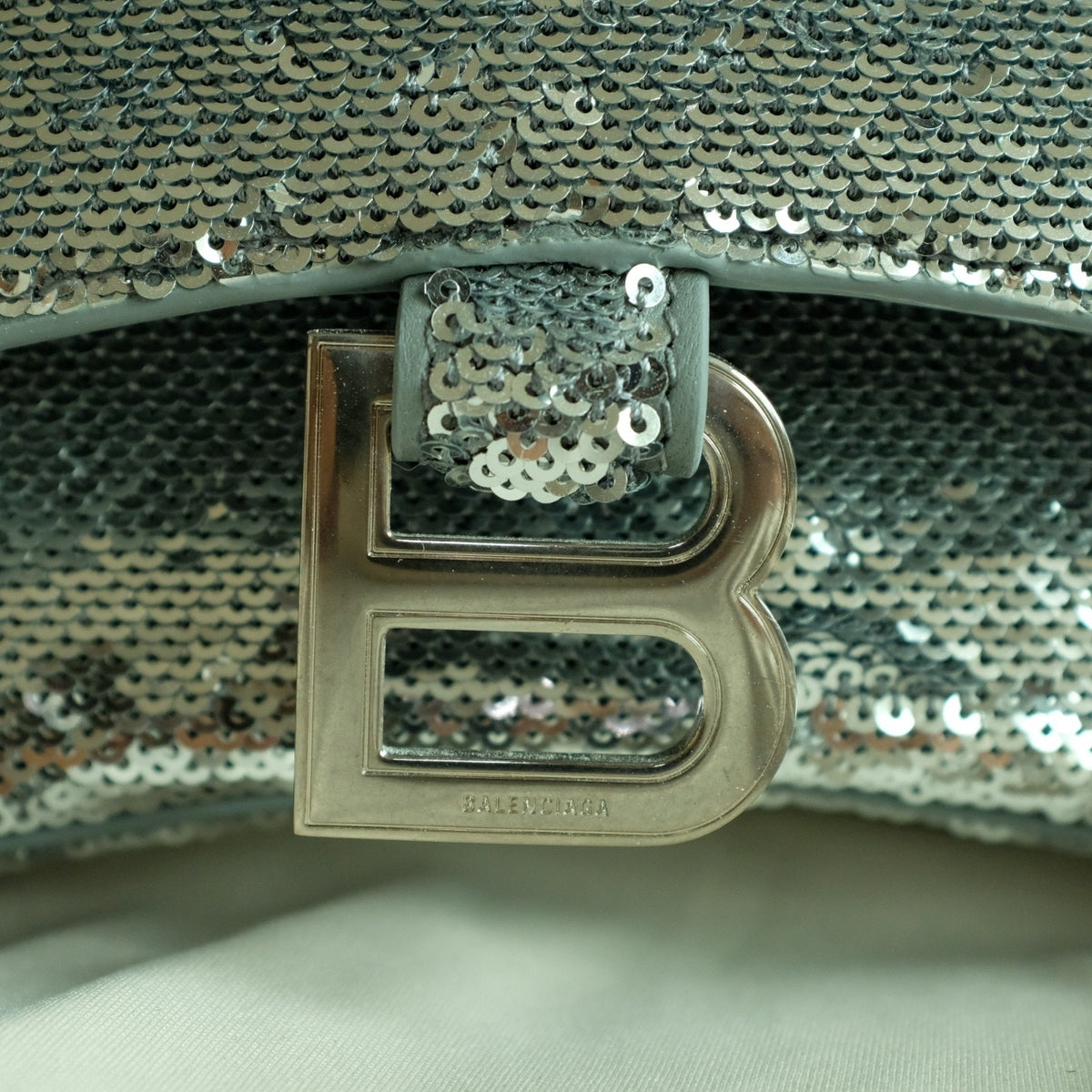Balenciaga Hourglass Mini Sequin Bag - Silver, Calf Leather, NWT