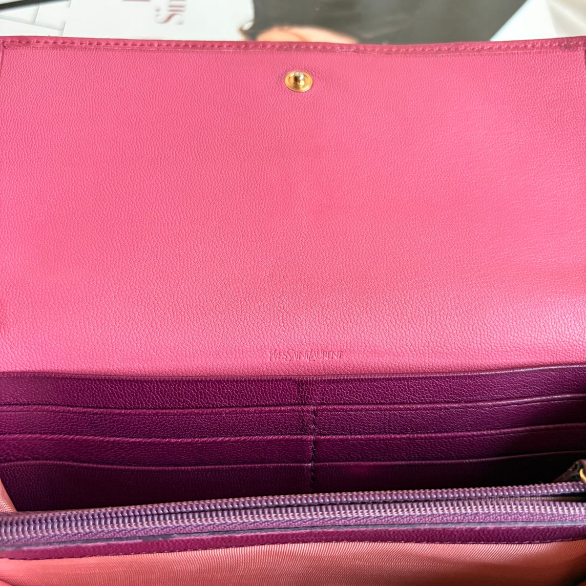 Saint Laurent Belle de Jour Long Envelope Wallet - Pink, Embossed YSL