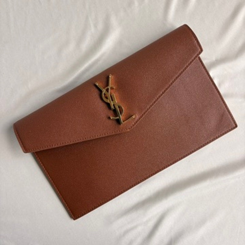 Saint Laurent Uptown Pouch - Brown Grained Leather