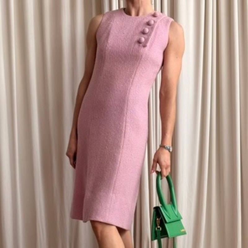 Henri Bendel Pink Knit Shift Dress - Textured Knit, 50s/60s, Fits M