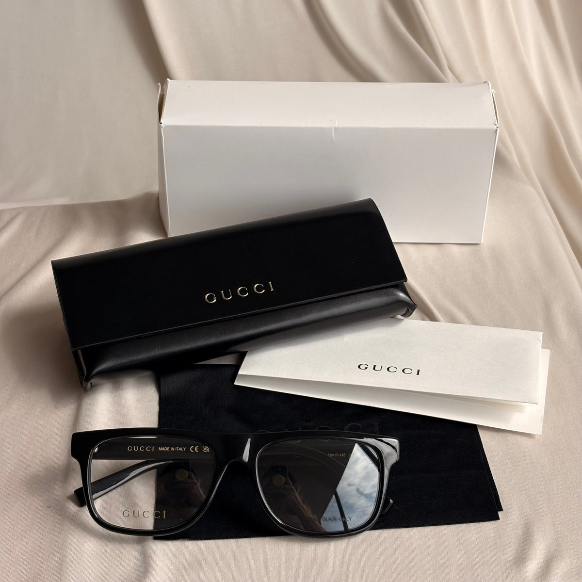 Gucci Black Square Eyeglasses - GG1117O - Red & Green Web, NIB