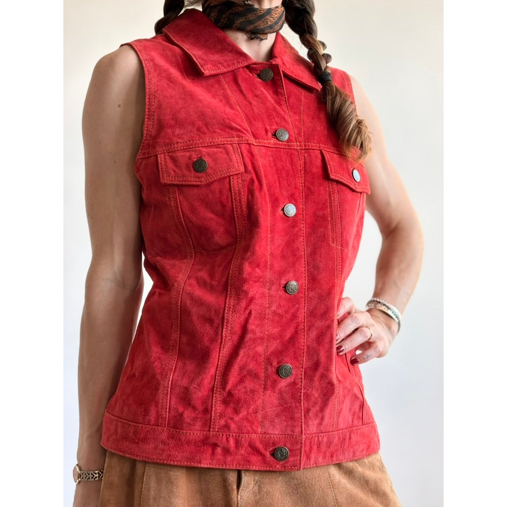 Brandon Thomas Red Suede Western Trucker Vest