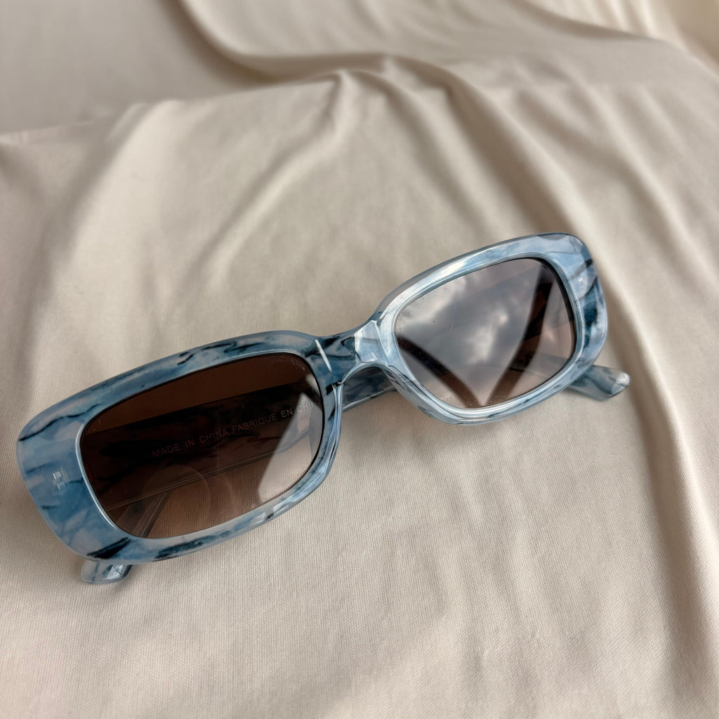 Blue Marbled Acetate Rectangular Sunglasses - Brown Lenses