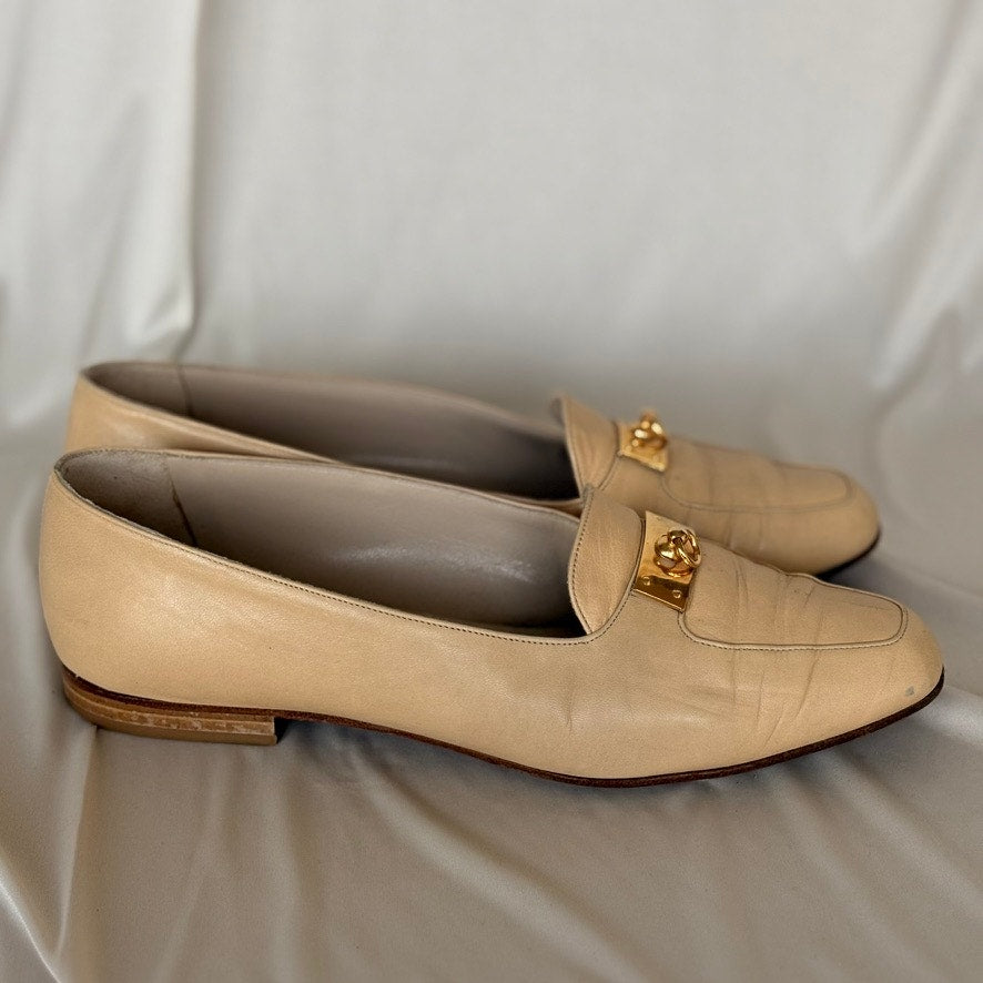 Hayraud Buttery Cream Leather Loafers - Gold Hardware, Made in Italy, EU 38