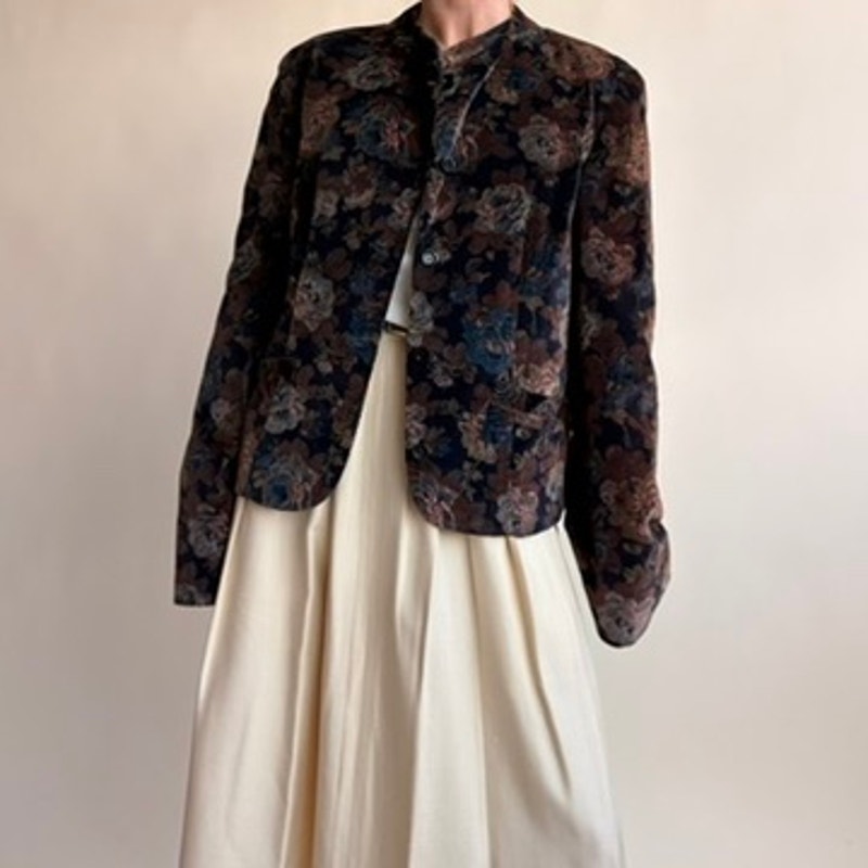 Floral Velvet Mock Neck Blazer - Medium