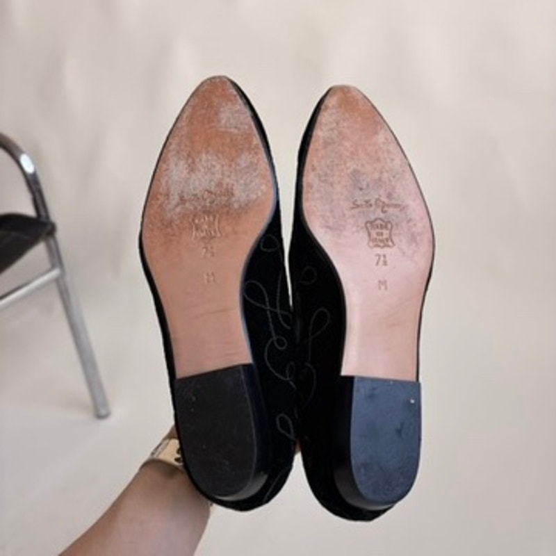 Sesto Meucci Black Velvet Loafers - Embroidery, Italian Craftsmanship, Size 7.5