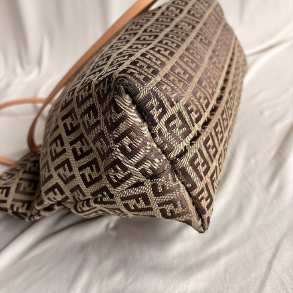 Vintage Fendi Brown and Tan Zucchino Canvas Tote - Early 2000s