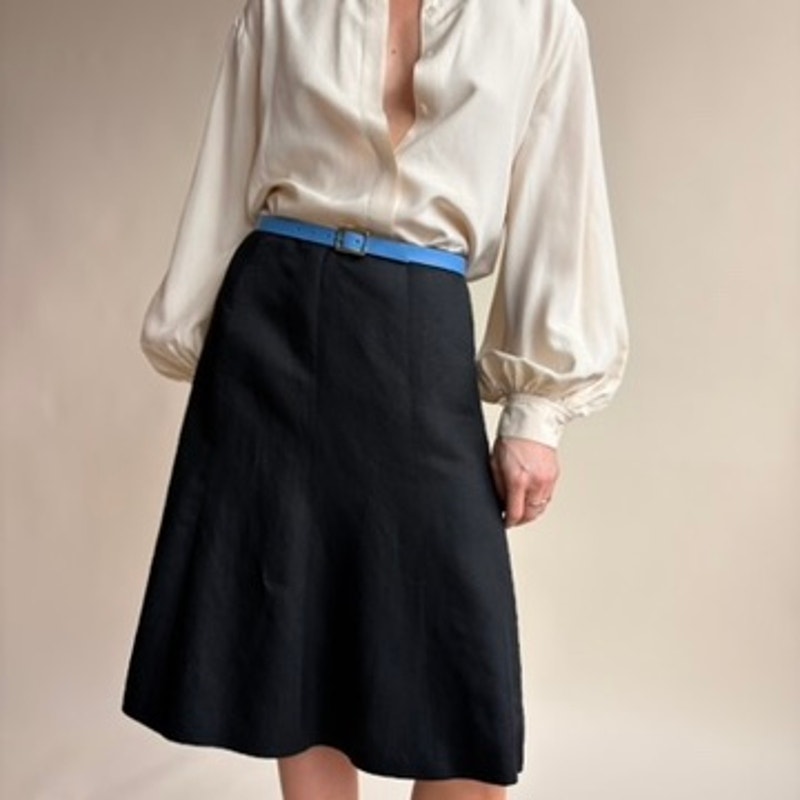 Loft Black A-Line Skirt - Knee Length, Cotton Blend, Size 0