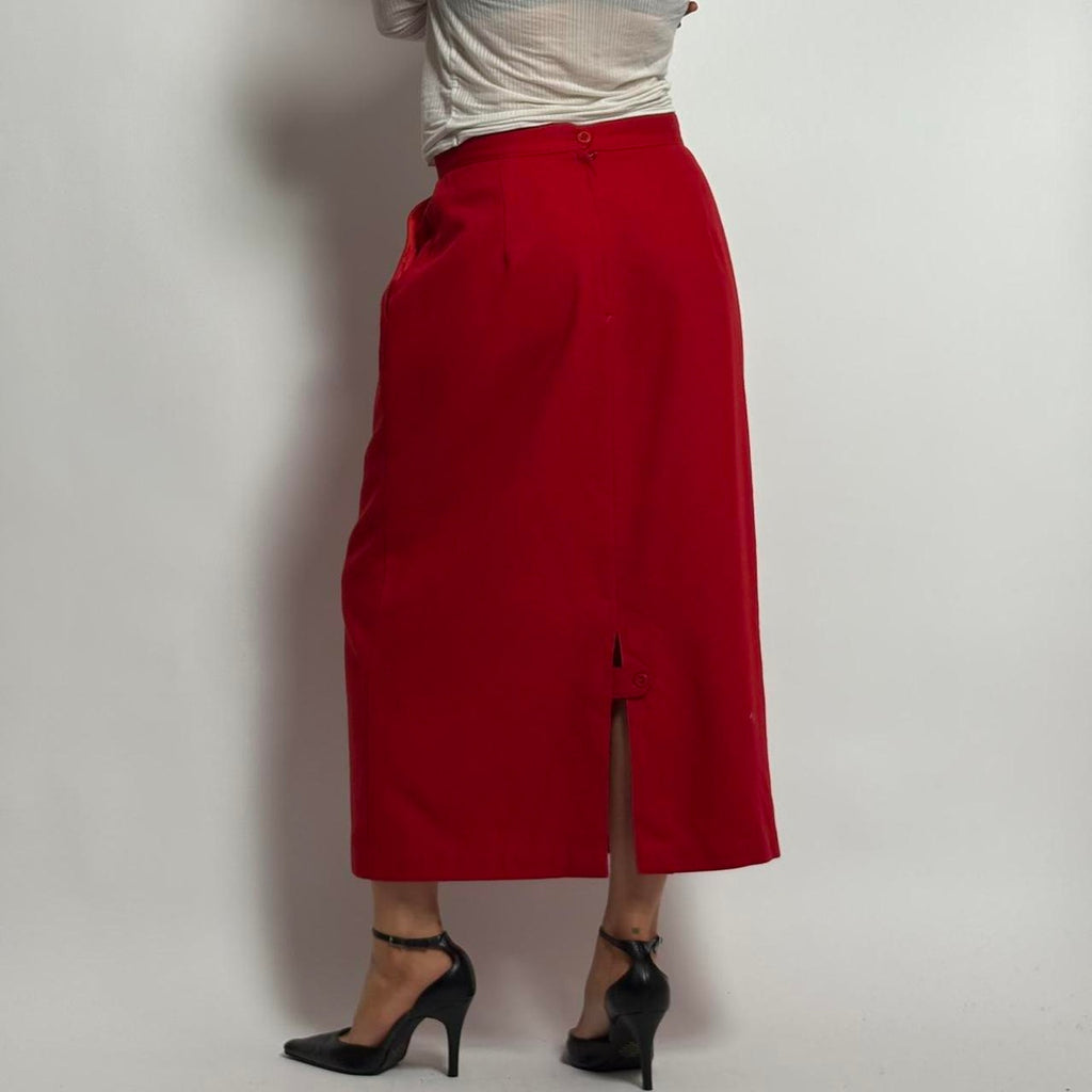 Vintage Lodge Classics Wool Red Midi Skirt - Size 12