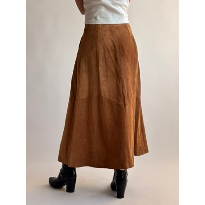 Vintage Bergdorf Goodman Light Brown Suede A-Line Maxi Skirt
