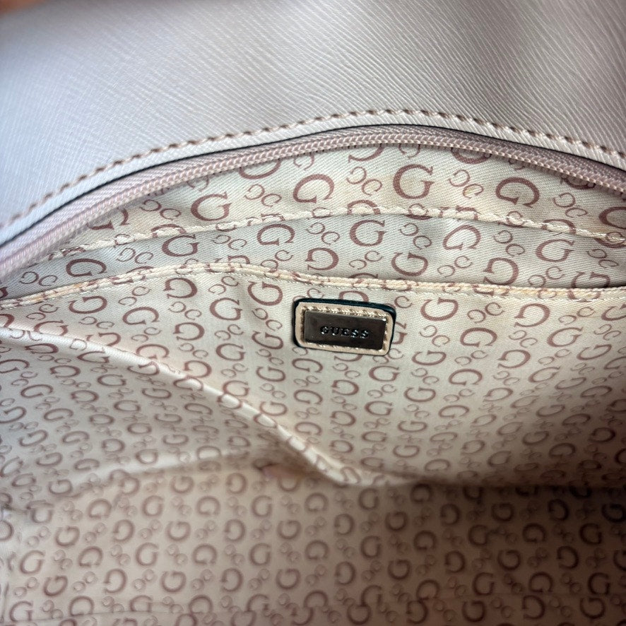 Guess Light Pink Tote - Textured Faux Leather, Embossed Logo, Y2K Vintage