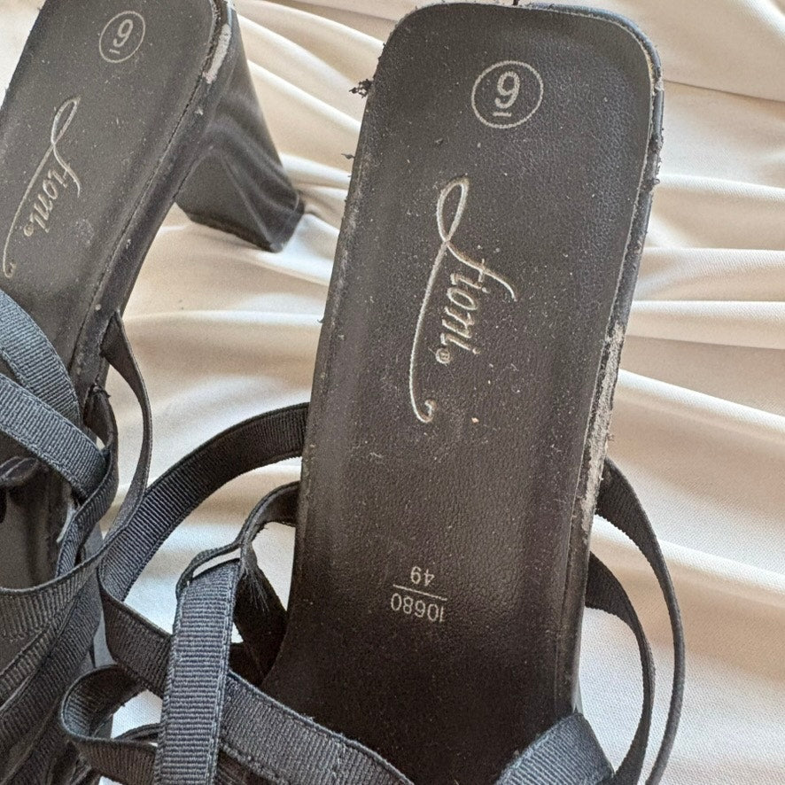 Fioni Black Strappy Sandals - Block Heel, Slingback, Size 9