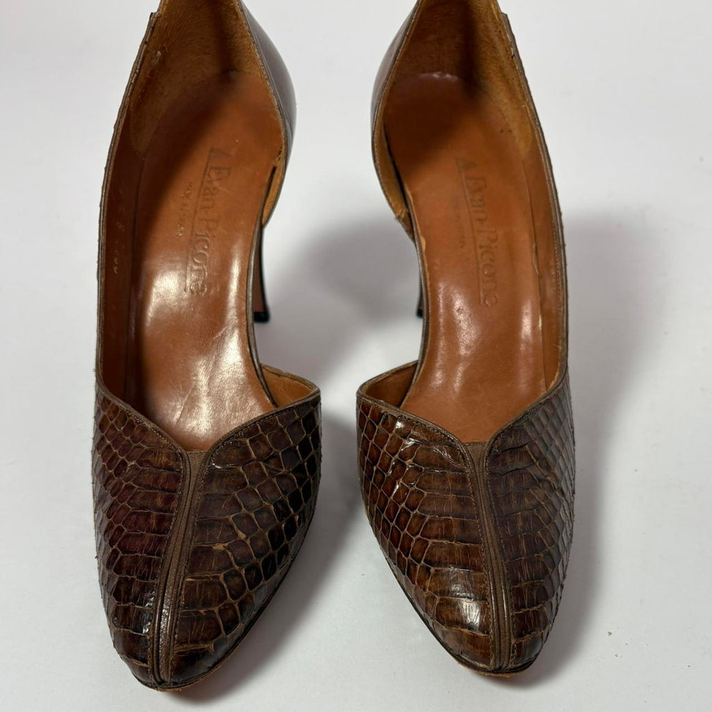 Evan Picone Brown Snakeskin Pumps - Round Toe, 3" Heel, Size 8.5 (Fits Narrow/7.5)
